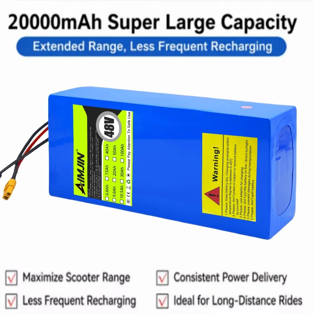 48V 20Ah 18650 Lithium 13S5P Battery Pack Built-in Intelligent BMS For 500-1000W electrical machinery+charger