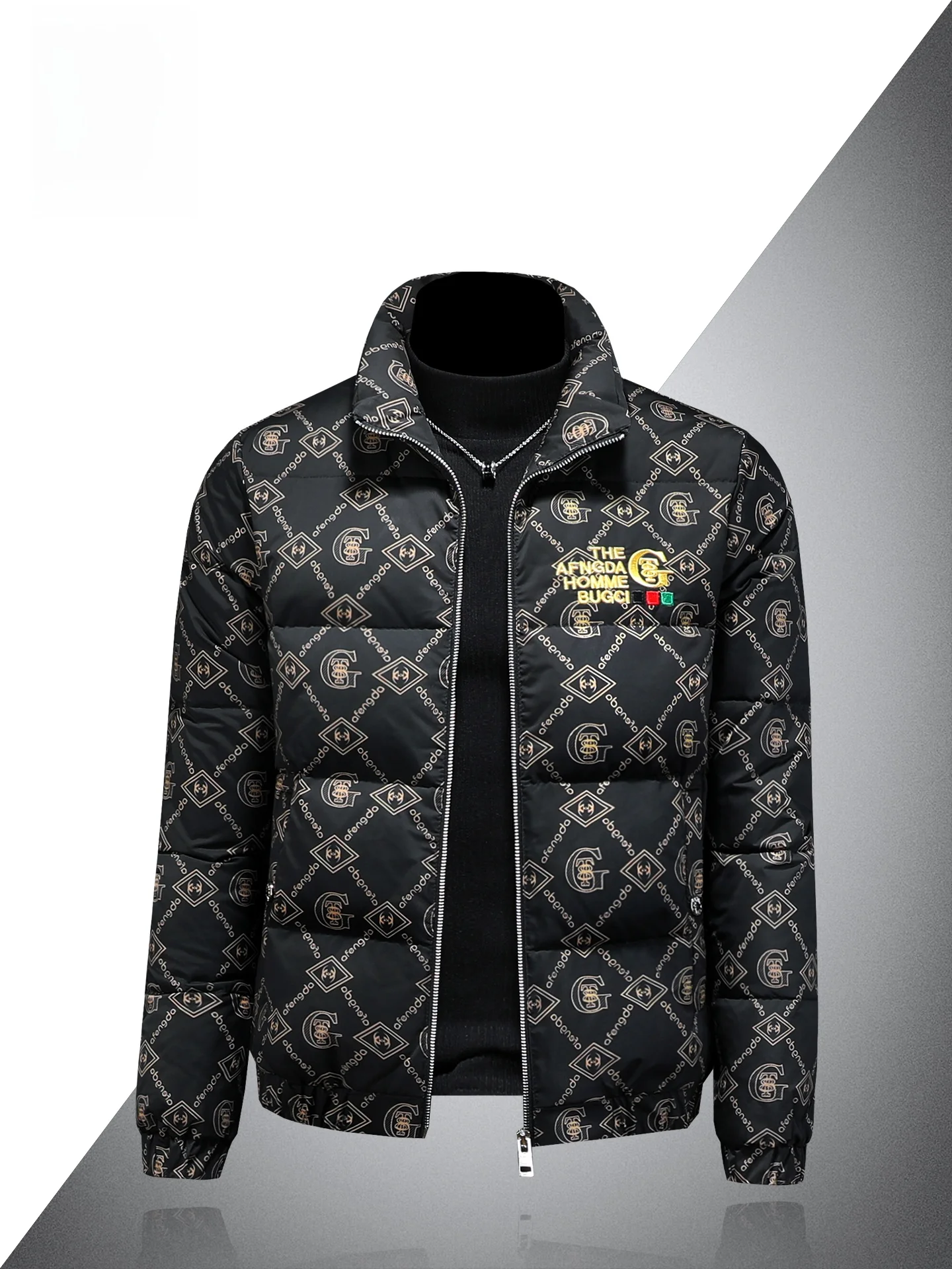 

Faionable Urban Youth Letter Print down Jaet Men's Winter Stand Collar ort Sli Warmth Outerwear Zipper Closure