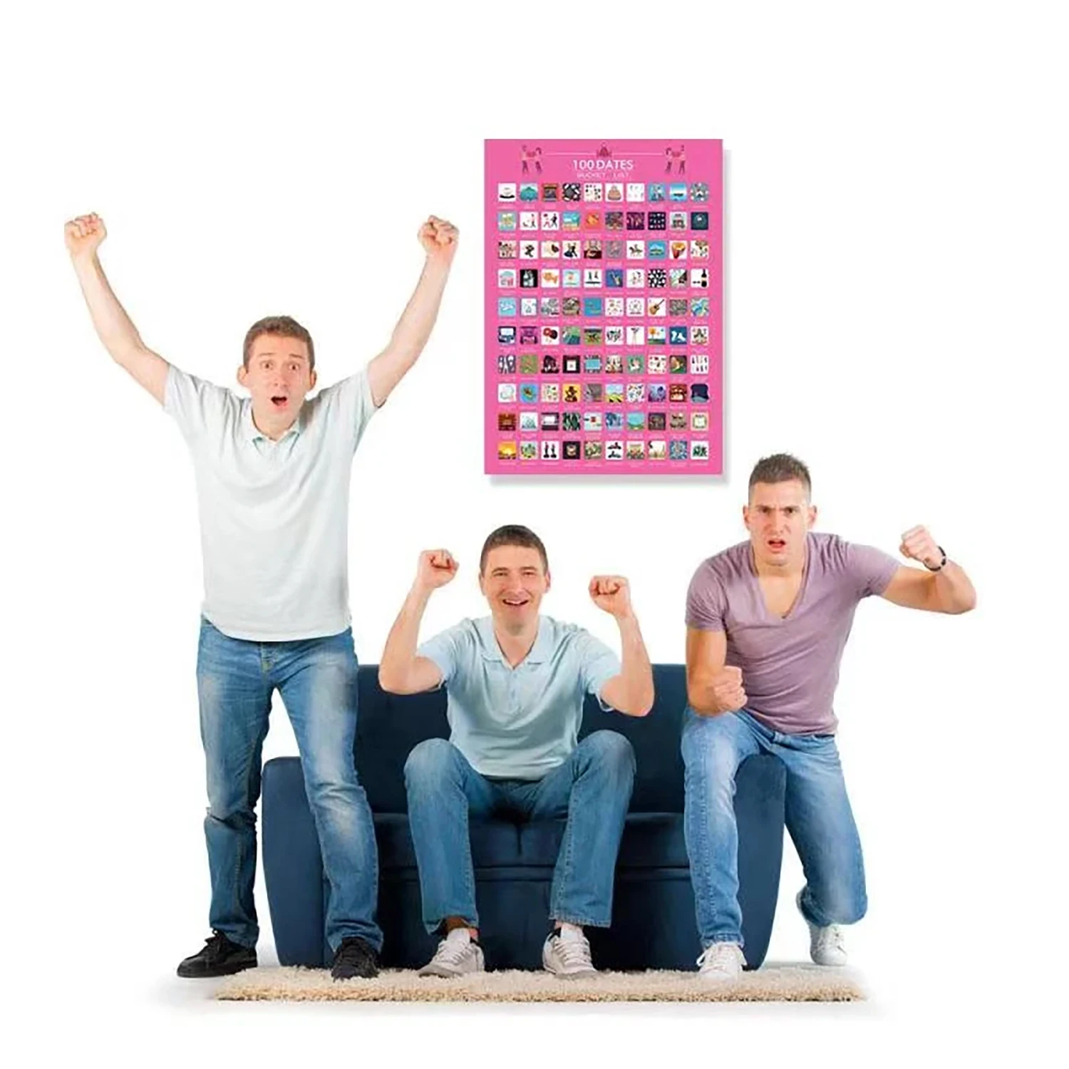 Póster rascador de 100 fechas, lista de cubos, regalo para pareja, sin marco