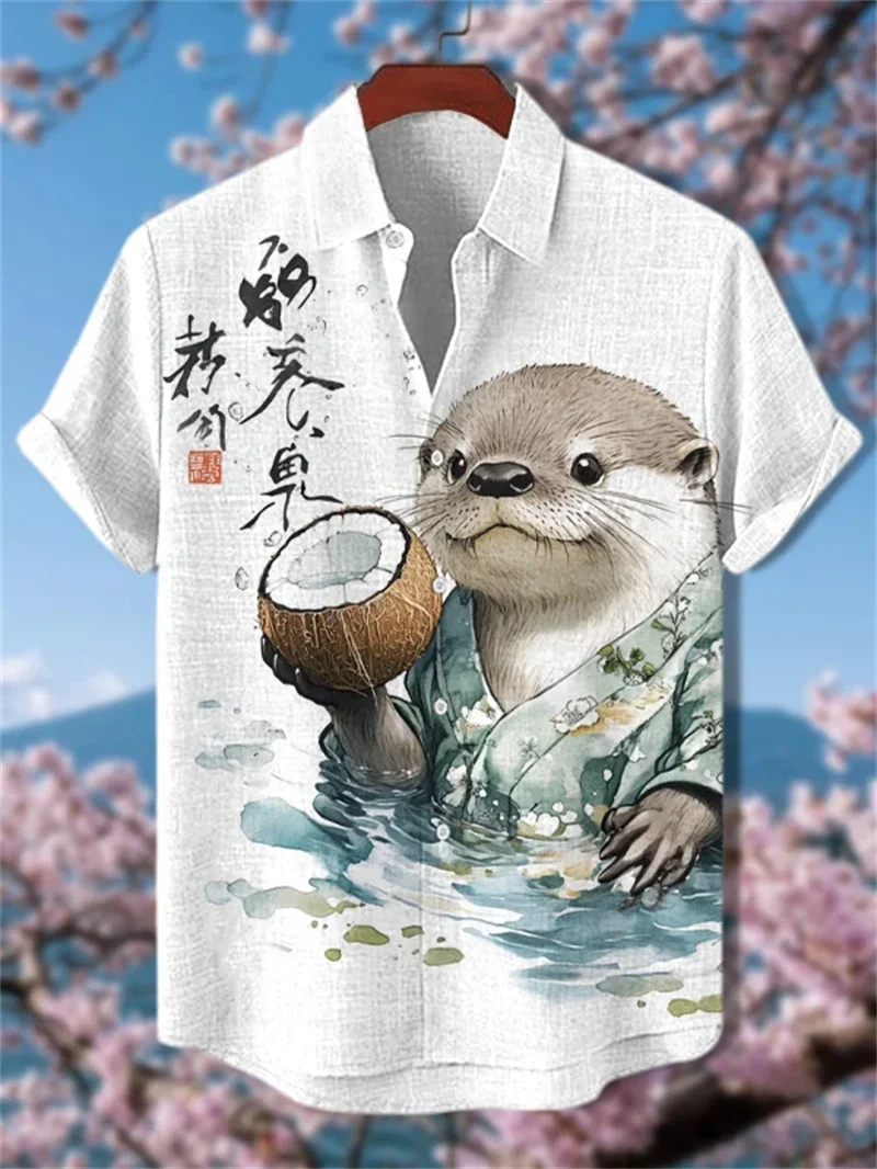 

Новая мужская льняная повседневная рубашка с 3D принтом океана, гавайская рубашка с короткими рукавами, топ в стиле ретро для пляжного отдыха