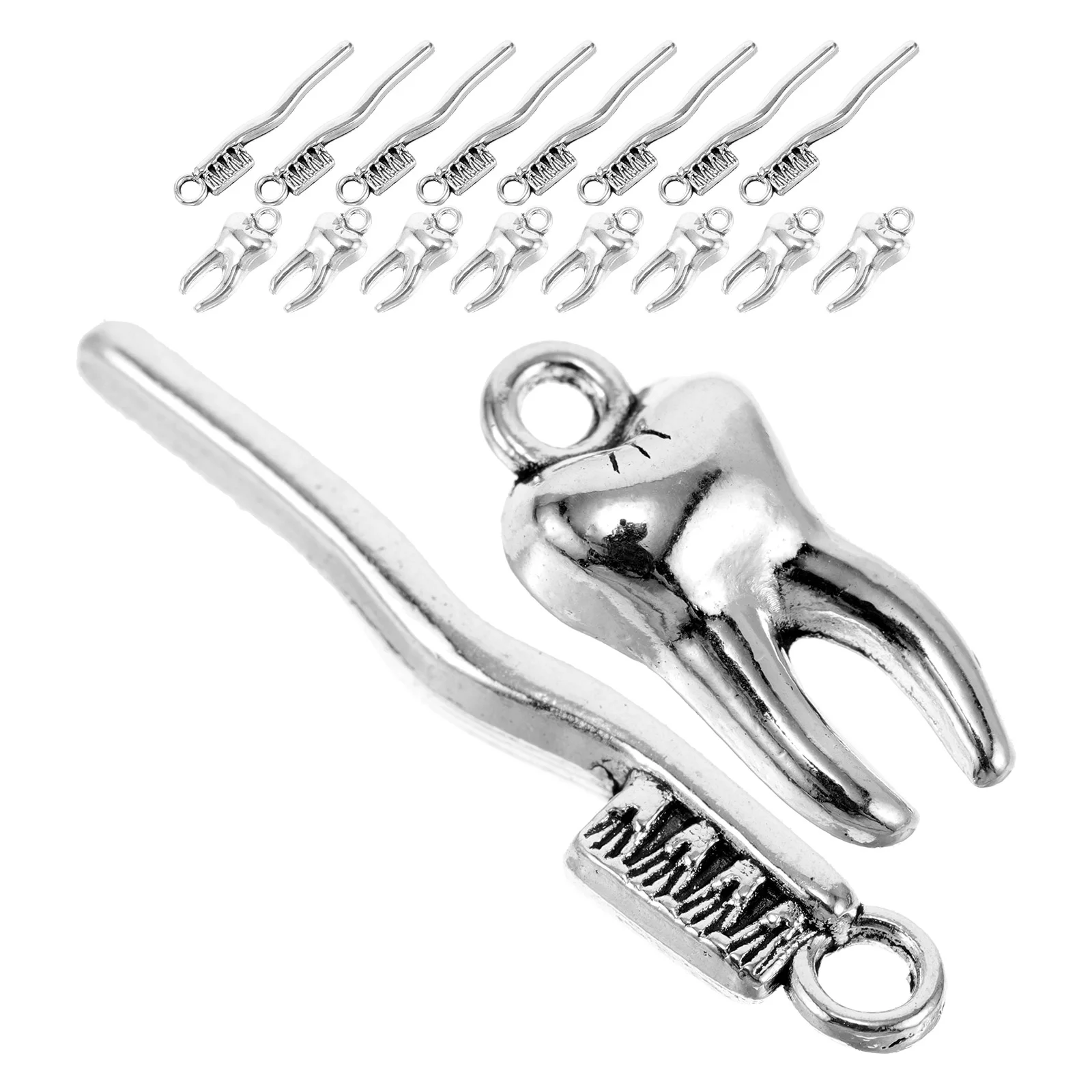 20 Pcs Tooth Pendant Toothbrush Necklaces Charms for Women Silver DIY Accessories