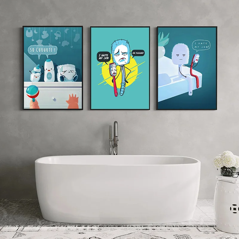 Funny Toothbrush I Hate My Jobs Poster and Print Unique Humorous Canvas Painting Wall Art Picture Bathroom Toilet Home Decor