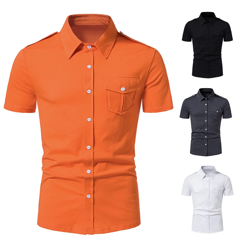 

2024 Summer New Men's Knitted Short Sleeved Shirt Flip Collar Men's Casual Solid Color Short Sleeved Shirt