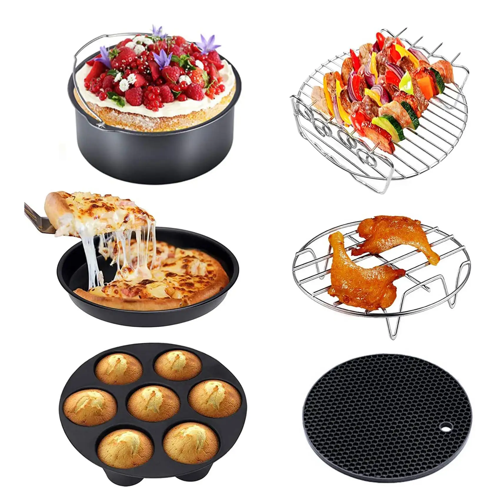 

Air Fryer Accessories, 8 Inch Air Fryer Accessories Kit, Fit All 5.2QT-6.8QT Air Fryer,Non-Stick,Dishwasher