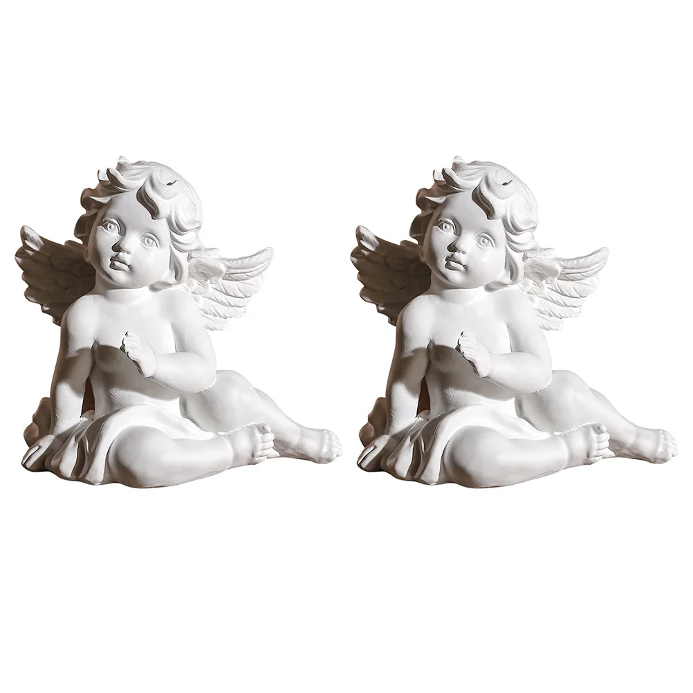 

2Pcs Resin Angel Sculpture Elegant Desktop Adornment for Living Room Bedroom Decor Compact Portable Statue with Vivid Details