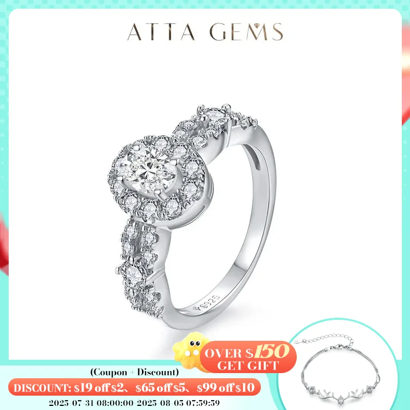 

ATTAGEMS Oval Cut 1.5ct Moissanite Rings for Women Half Diamond Band Solid 18k 14K 10K Gold Engagement Party Gift Passed Tester