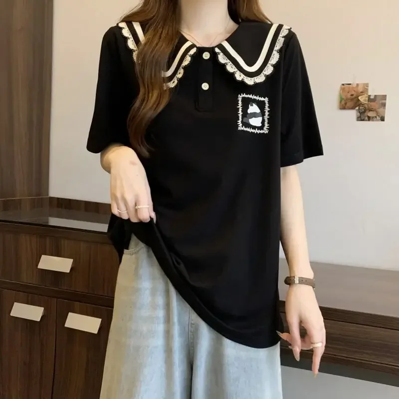 ฤดูร้อนชุดโปโลคอ T เสื้อผู้หญิงน่ารักผู้หญิง TShirt เสื้อยืดแขนสั้นผู้หญิงเสื้อผ้าเกาหลียอดนิยมเสื้อผ้า TEE