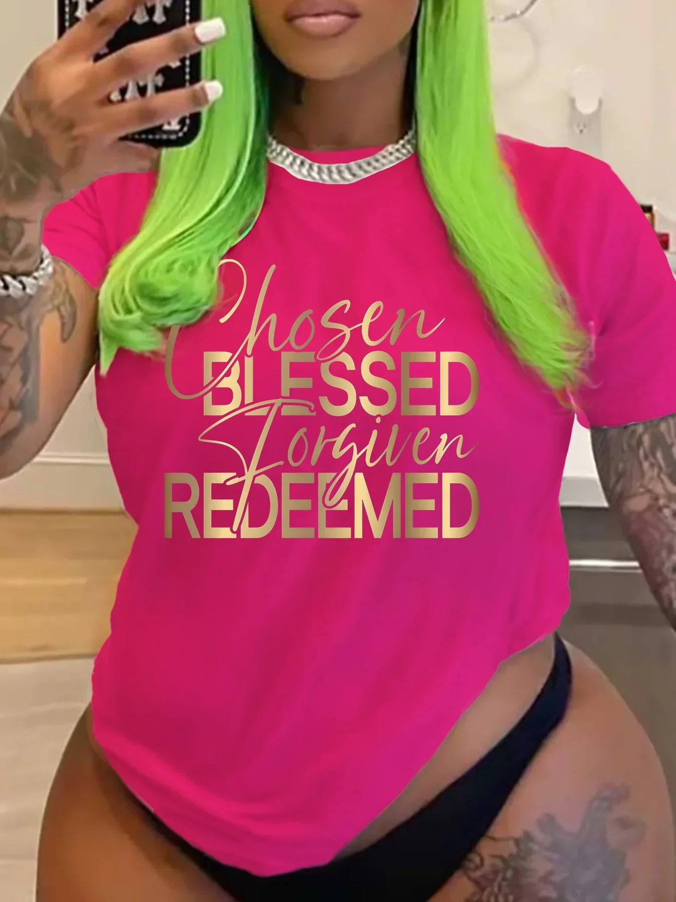 Artı Boyutu kadın Yaz Rahat Kısa Kollu Yuvarlak Yaka Üst T-Shirt Baskı Grafik BLESSED REDEEMED Artı Boyutu Moda T-Shirt