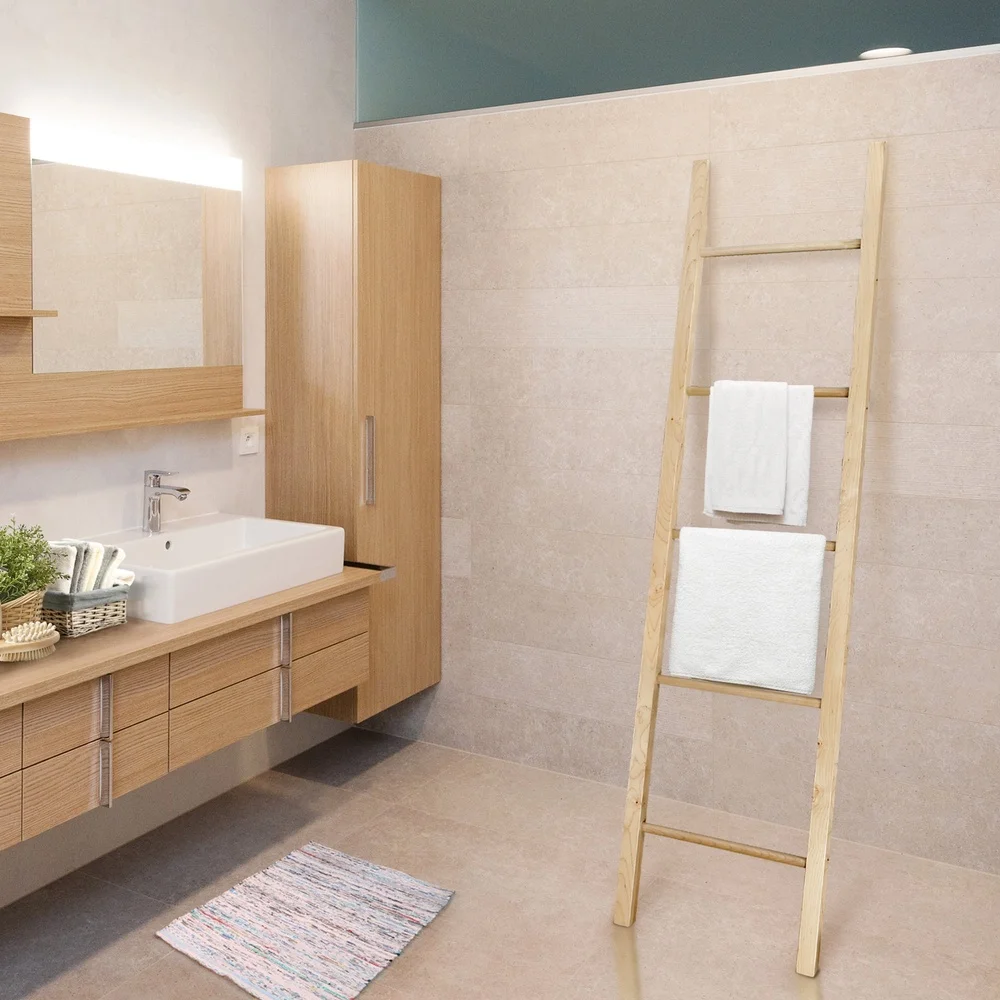 Декоративная наклонная полка с твердой кленовой лестницей, 5-ступенчатая сборка не требуется, акцентная витрина для хранения домашнего декора