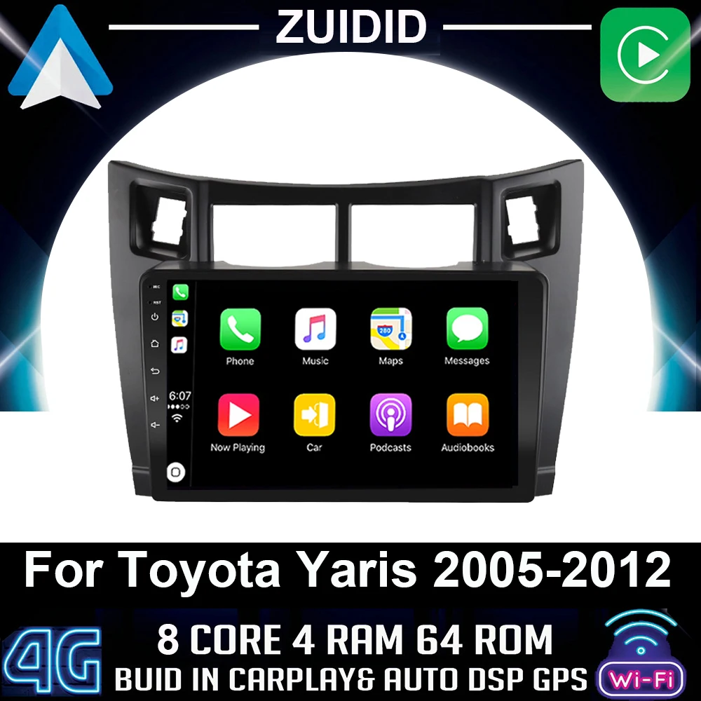 

4G+64G Car Multimedia Player for Toyota Yaris 2007 Radio Fascia Car Radio 2005 - 2012 Android GPS Navigator 2 Din carplay stereo