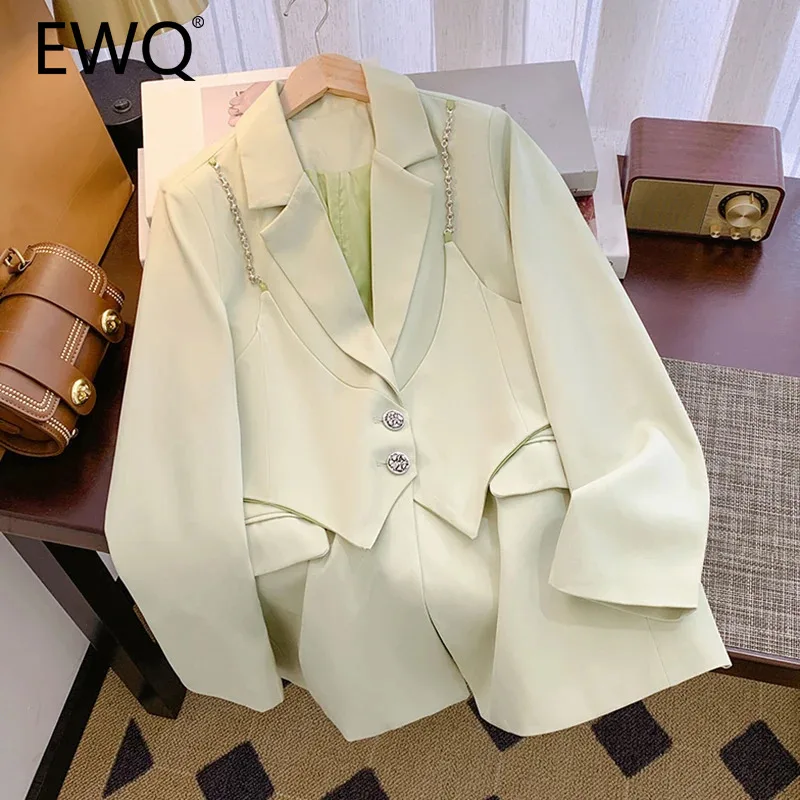 

EWQ Autumn Patchwork Design Blazer Women Fashion Loose Fit Single Breasted Gathered Waist Coat Office Lady 2024 New 27X691