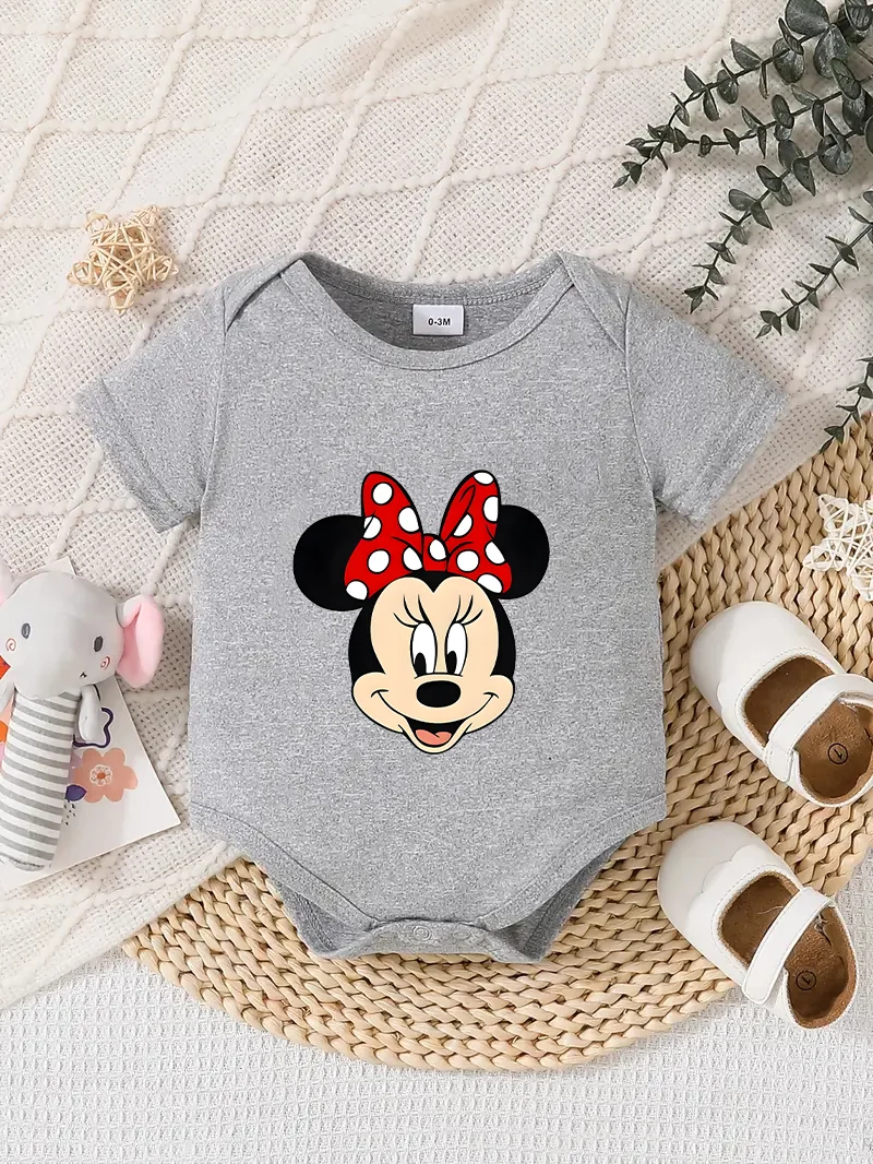 

【Officially Authorized】 Disney Minnie Mouse Baby triangle onesie | Soft Skin-Friendly Fabric with Polka Dot Bow Minnie Print