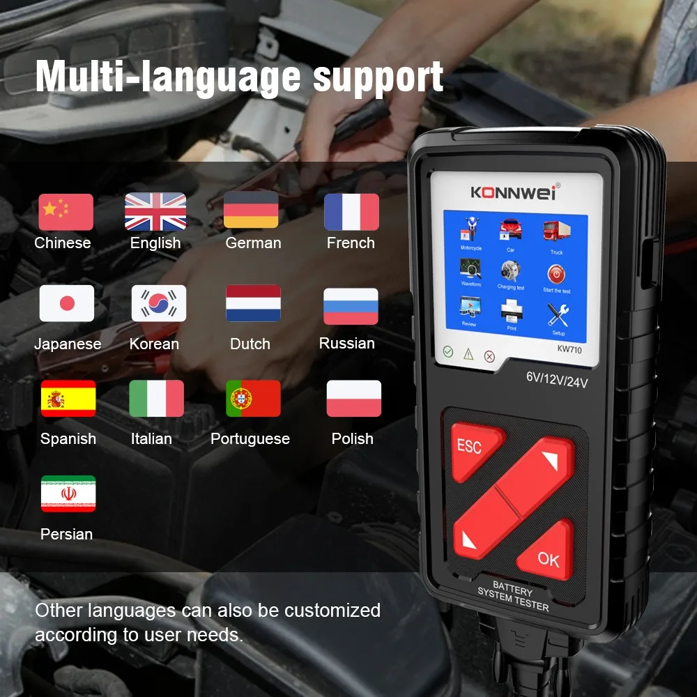 KONNWEI KW710 Car Battery Tester 6V/12V/24V 100-2000CCA Battery Load Tester Motorcycle Auto Trucks Charging Diagnostic Tools