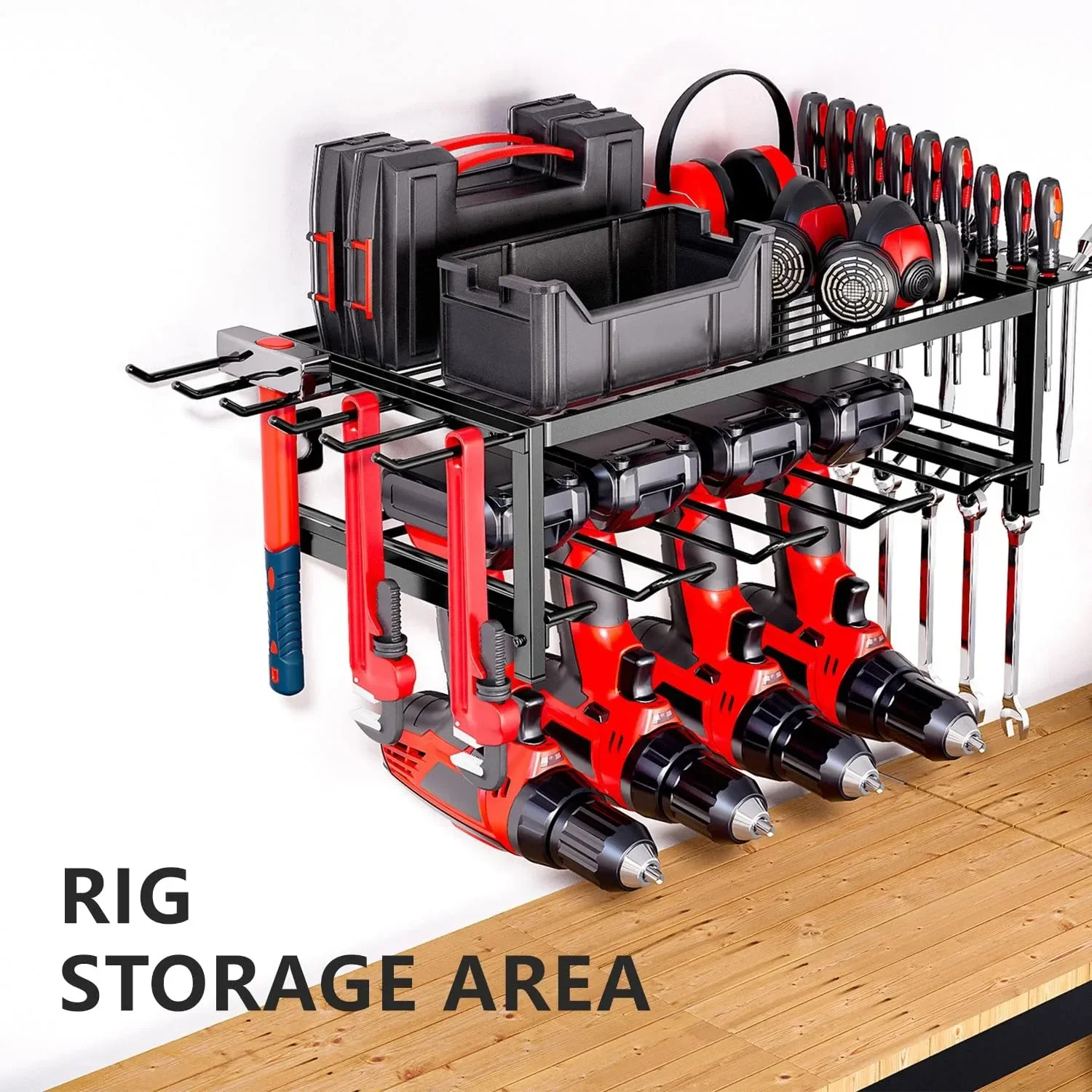 Scaffale per attrezzi in metallo resistente a 2 strati per l'organizzazione di utensili elettrici per garage Set di attrezzi per stoccaggio in metallo pesante per garage di officine