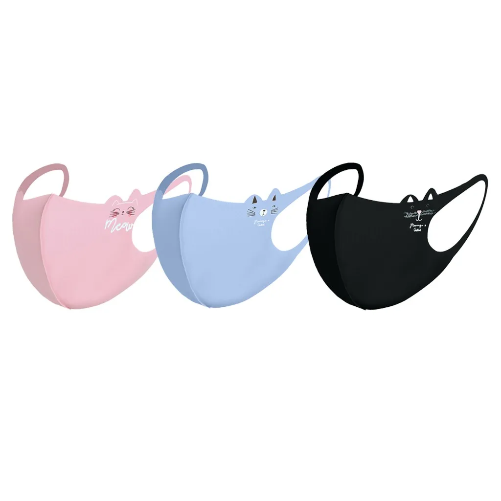 Masques élastiques pour enfants, imprimé de dessin animé, masque en coton de soie glacée ionique respirant, accessoires fonctionnels réutilisables, activités de plein air