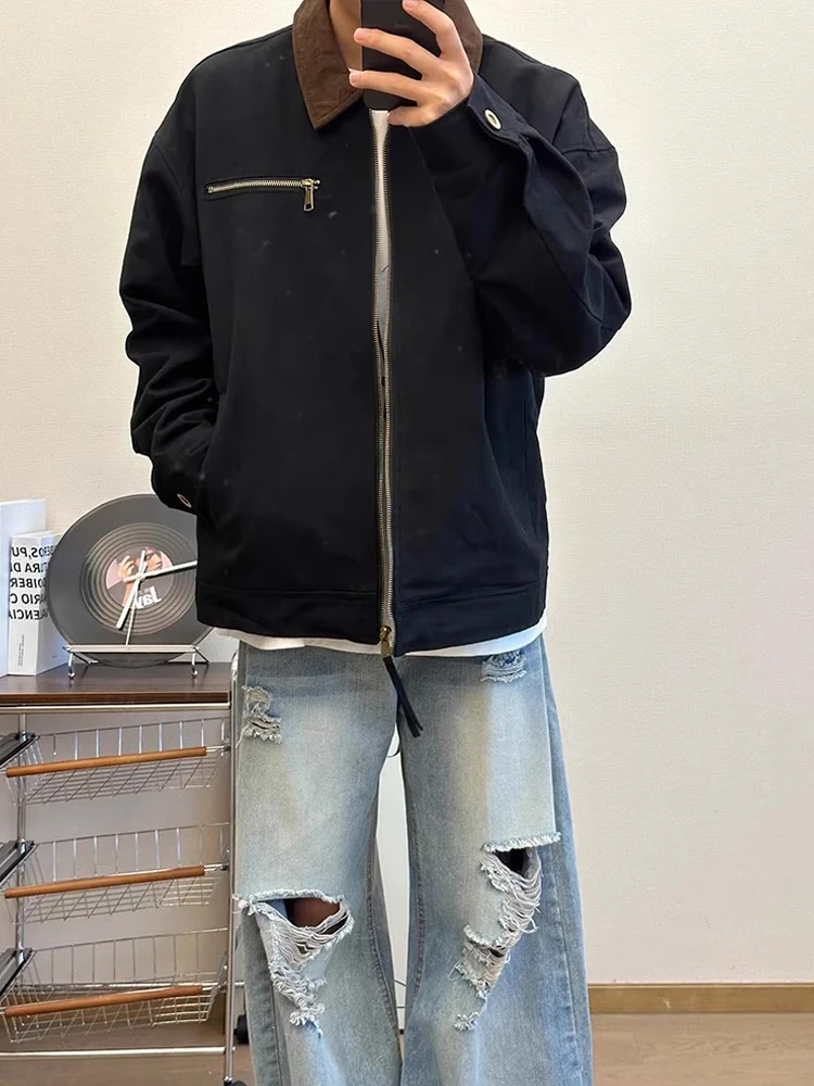 Bla Vintage Detroit Workwear Jaet الرجال الخريف الأمريكية الرجعية وا قماش معطف الشباب ular الوقوف صالح سستة إغلاق