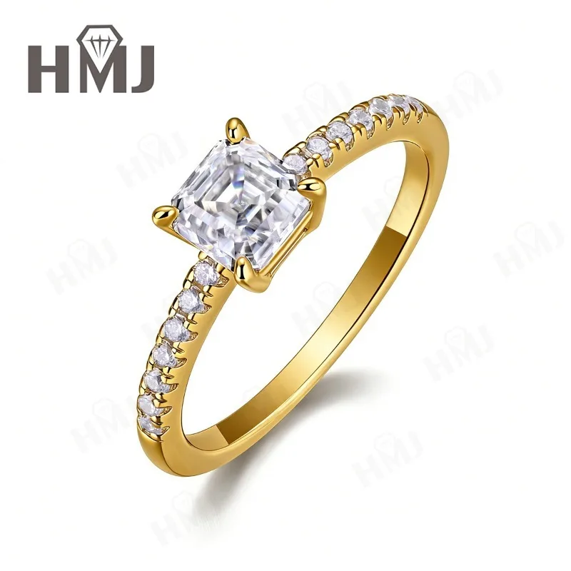 

1ct Moissanite Ring 925 Sterling Silver D Color VVS1 Asscher Cut Paved Band Solitaire Ring for Women Daily Wear Anniversary Gift