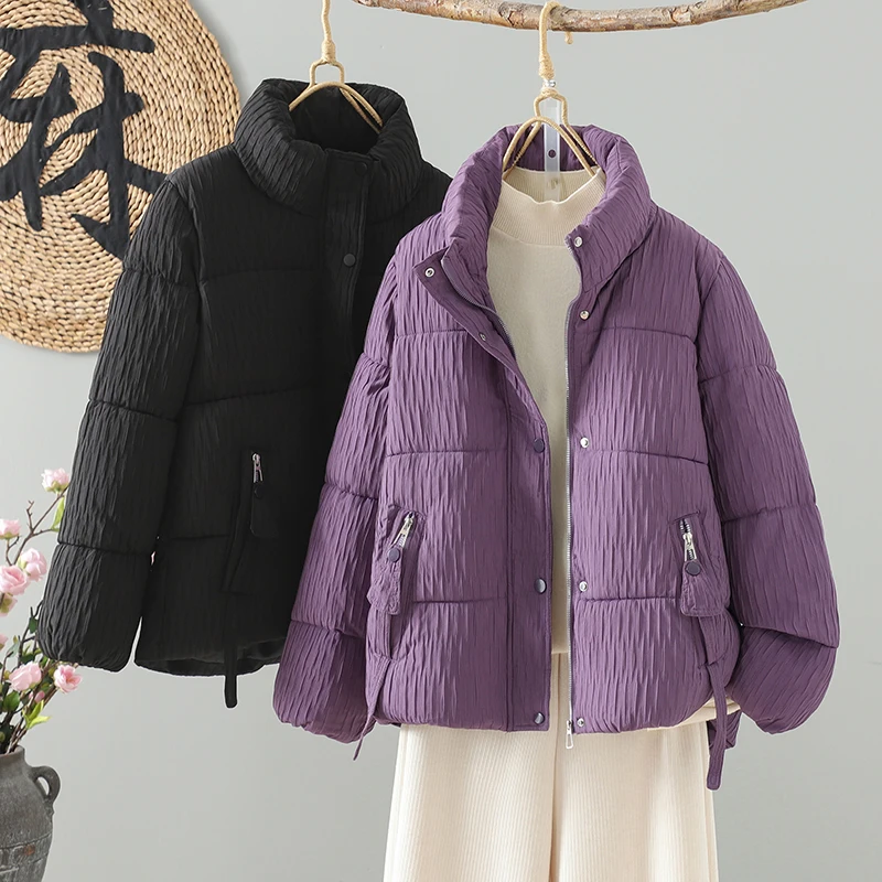 

Женское зимнее хлопковое пальто с воротником-стойкой, теплое утягивающее пальто маленького размера, милое длинное све, однотонное