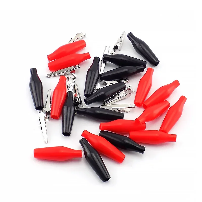 10pcs/lot 28MM Metal Alligator Clip G98 Crocodile Electrical Clamp for Testing Probe Meter Black and Red with Plastic Boot Rated