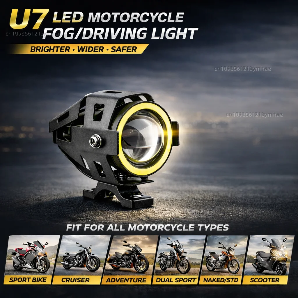 Waterproof Motorcycle LED Headlight 3000LMW U7 Motorbike LED Driving Fog Spot Light with Switch For Benelli 502C 502c 502 c view 6