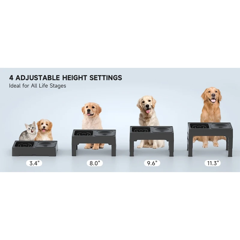 Elevated Dog Bowls Adjustable Raised Dog Bowl+Slow Feeder Dog Bowl And Dog Water Bowl Non-Spill For Dog And Pets