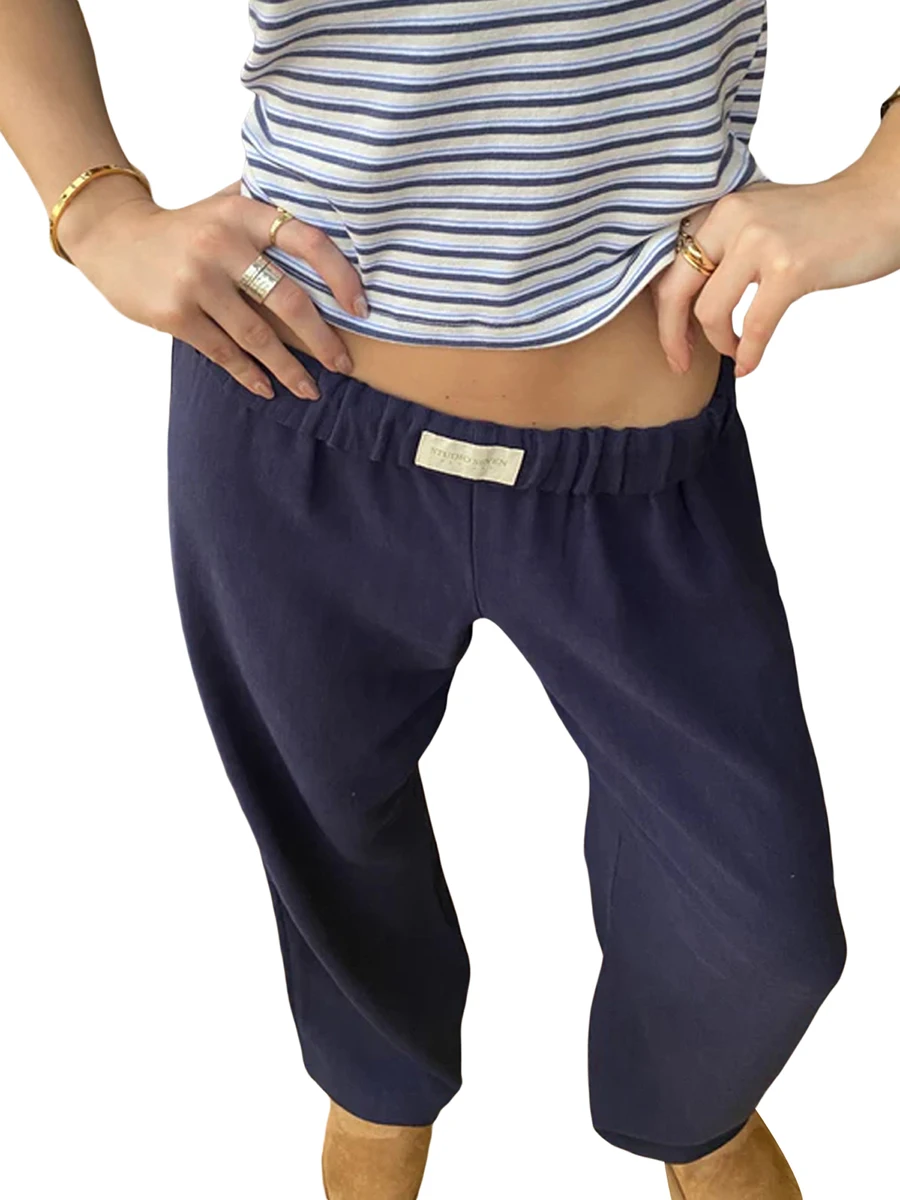 Sunloudy-Pantalones largos a rayas para mujer, pantalón largo de pierna ancha, cintura elástica, recto, holgado, Y2k