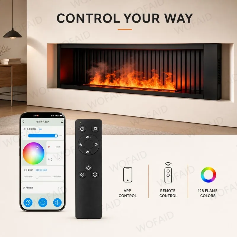Mood Lighting Steam Fireplace Smart 3D Flame  Electric Fireplace with Multiple LED Flame Colors for Bedroom and Living Room