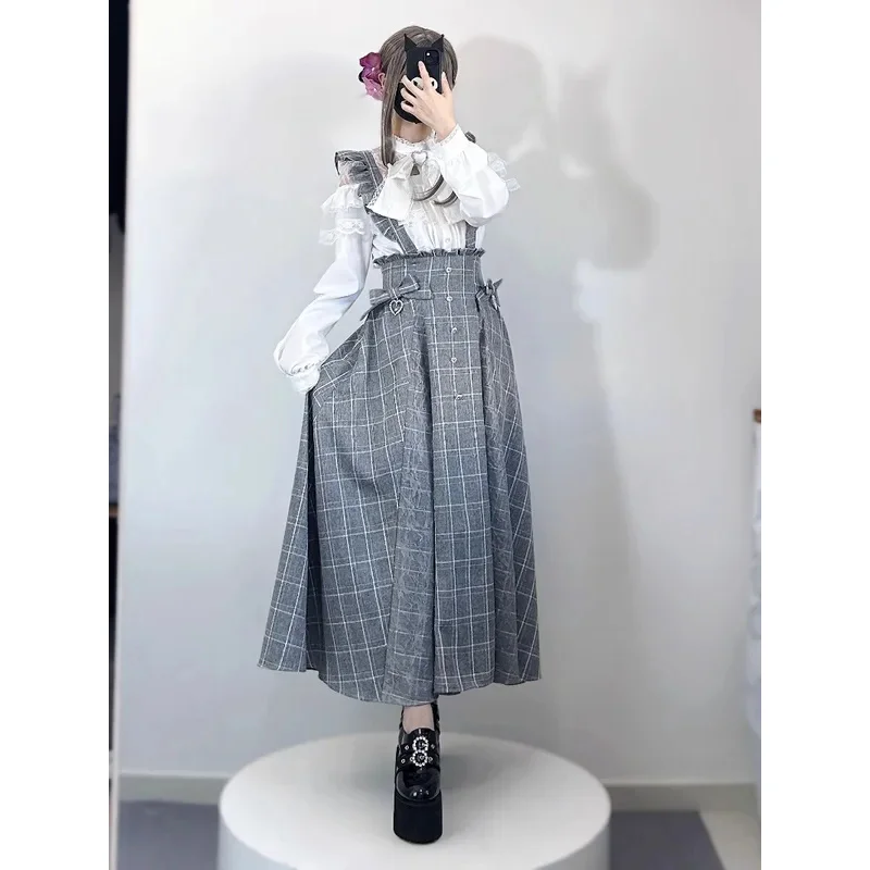 

25COSOriginal Subculture Mine Strap Skirt Women Japanese Style Elegant Ladies Cute Bow Ruffle Edge High Waist Slim Mid-length Sk