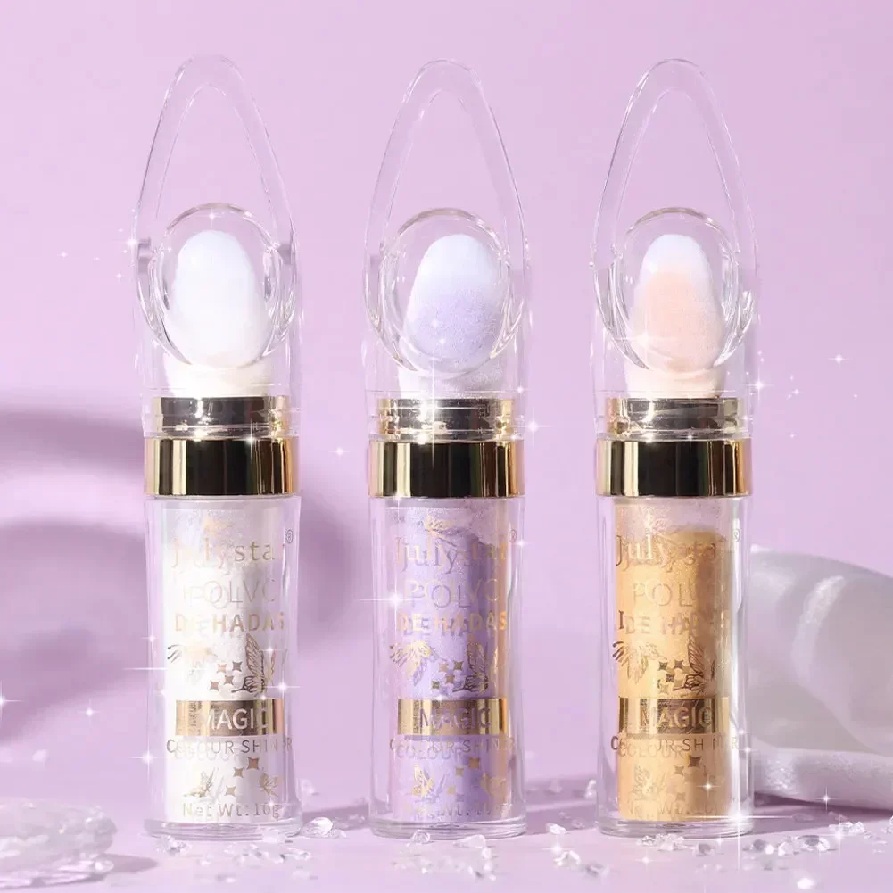 Body Glitter Shimmer Face and Body Highlighter Powder with Sponge Head High Fairy Glitter Sparkle Powder Brightens Makeup Stick