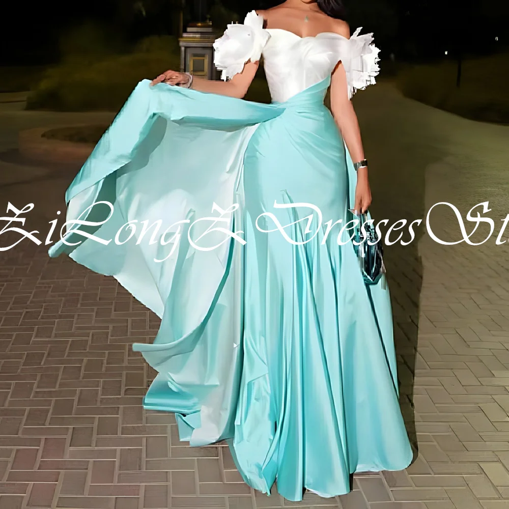 Elegant Luxury Evening Dress 2024 3D-Flowers Sleeveless Sweep Train Contrast Color Sweetheart A-Line Straight Party Gowns
