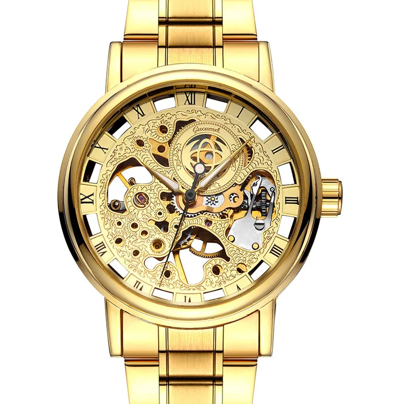 

Ancient Bronze Hand-Wind Watch - Skeleton Exhibition Back Mechanical Watch, Men's Mechanical Wristwatch