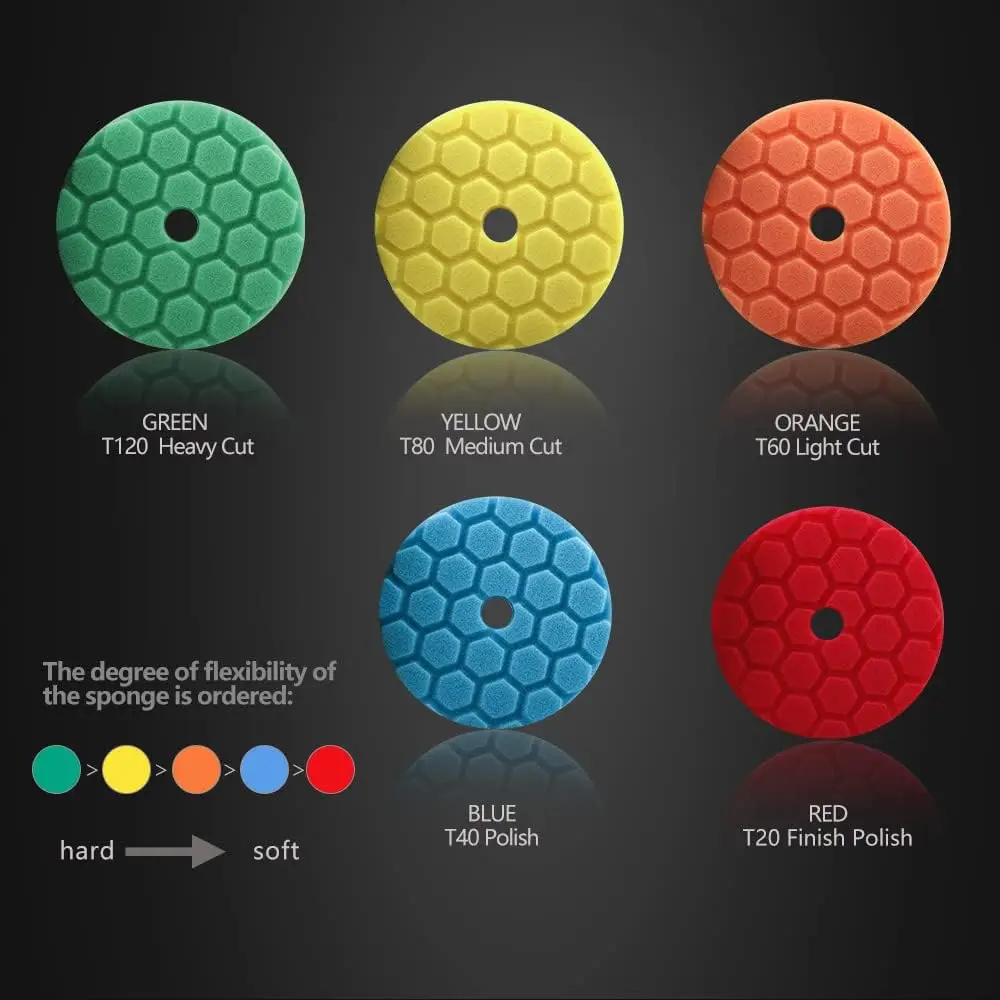 5Pcs 5 Inch Hex-LogiK Polishing Sponges Wax Sponge Car Polishing Pad, Foam Set For Eccentric Polishing Machine / Sanding Machine