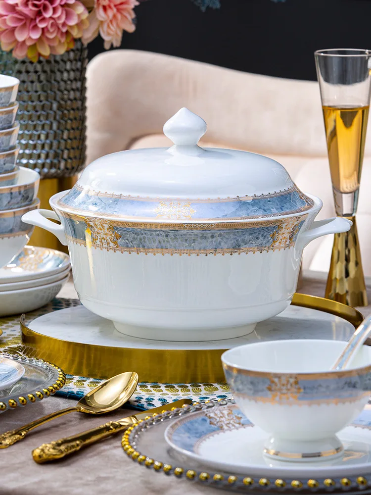 Dish set household, modern light luxury bone china bowl set