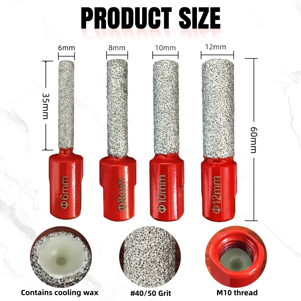 6/8/10/12mm Diamond Drill Core Bits Hole Saw Ceramic Porcelain Tile Granite Marble Stone M10 Thread Dry Drill Angle Grinder