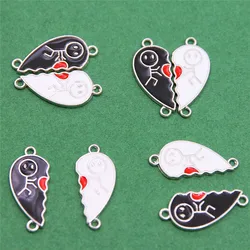 5set/10pcs 26*12mm Black And White Stitching Couple Girlfriends Love Enamel Metal Connector Diy Bracelet, Necklace Accessories