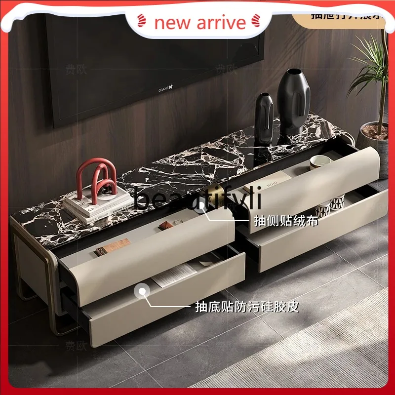 

D2520 Light luxury TV cabinet villa large flat floor living room modern natural stone floor cabinet coffee table combination