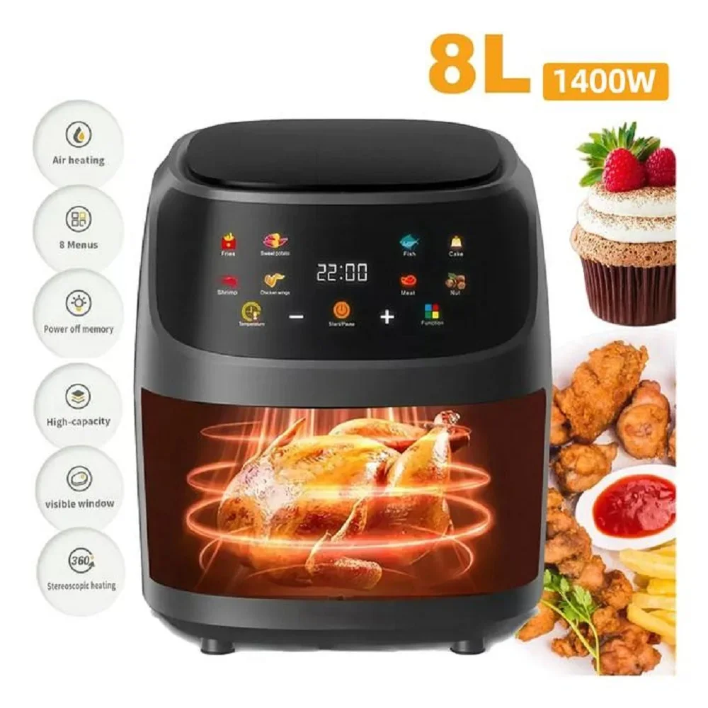 1400W 8L Large Capacity Intelligent LCD Screen Air Fryer Without Oil Fryer Oven For Frying French Fries And Grilled Chicken