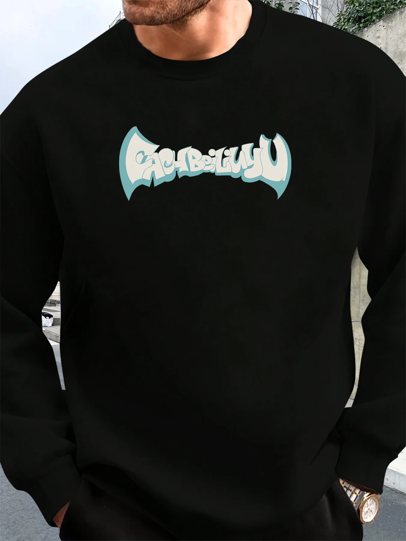 سويت شيرت كاجوال برقبة دائرية للرجال مع طباعة "Gac-Belguy"، بلوفر فضفاض بأكمام طويلة لفصل الربيع