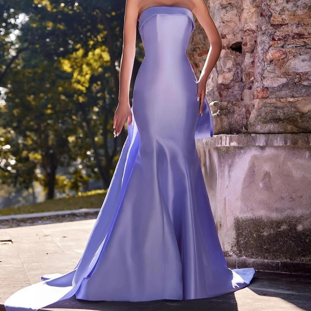 

Customized Temperament Mermaid Satin Evening Dresses High Quality Strapless Sleeveless Floor Length Bespoke Occasion Gowns