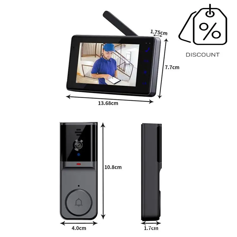 ABMF-جرس باب يتضمن شاشة عرض فيديو مع شاشة IPS 4.3 بوصة 2-Way Audio 2.4Ghz كاميرا جرس الباب لتسجيل الاتصال الداخلي المرئي مع هوائي