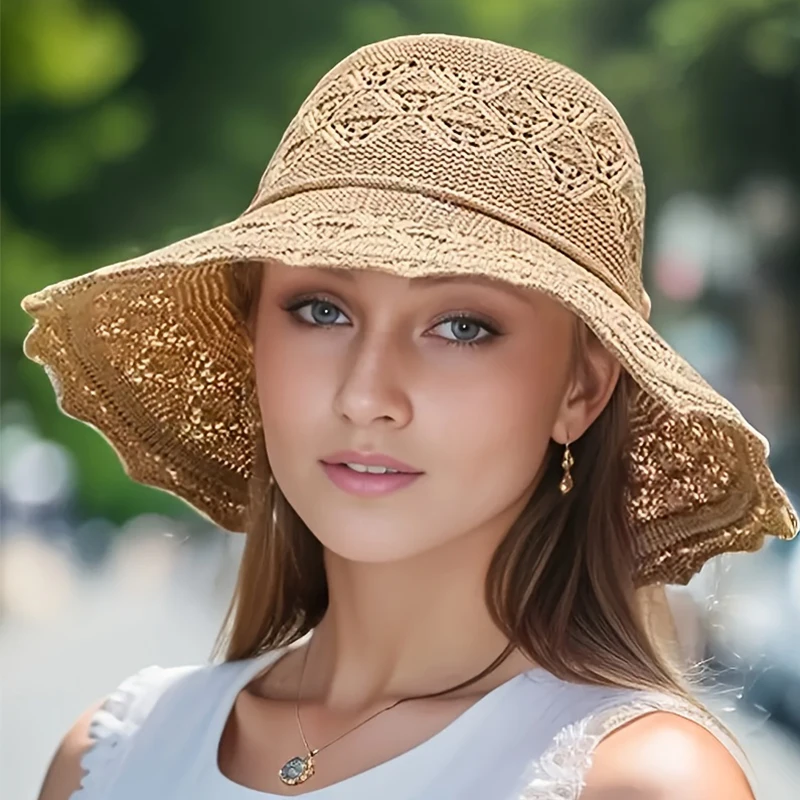 Version coréenne nouveau chapeau de paille été chapeau de soleil protection solaire vague chapeau de soleil plage cool chapeau femmes chapeau