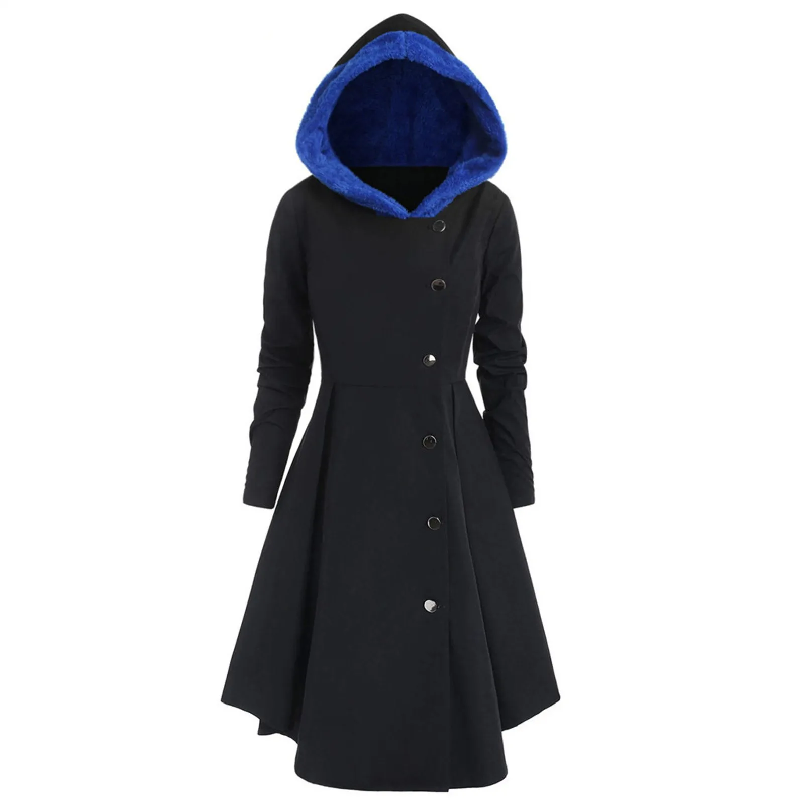 Women Plus Size Asymmetric Fleece Hooded Single Breasted Long Drap Buttons Coat Large Winter Coats for Women