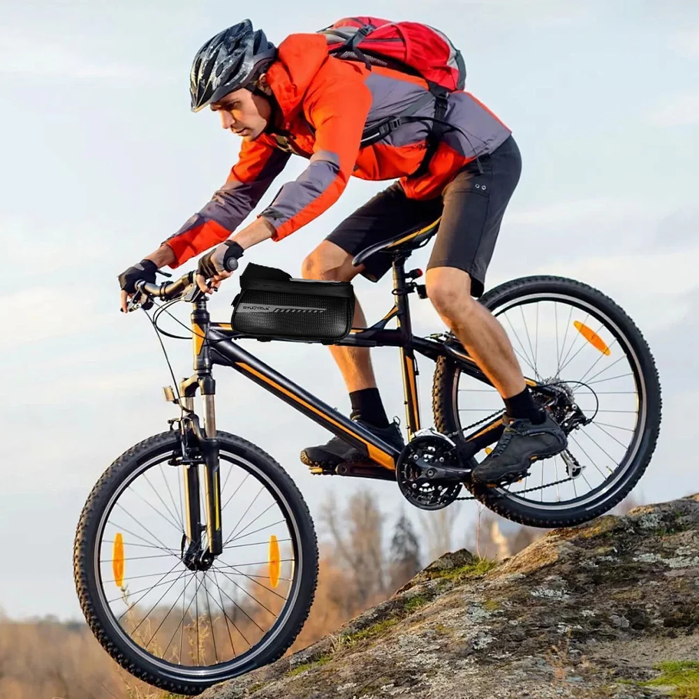 Bike Front Frame Bag Bike Phone Holder Bag Waterproof Bike Tube Bag Touch-Screen Bicycle Top Tube Bag Cycling Accessories