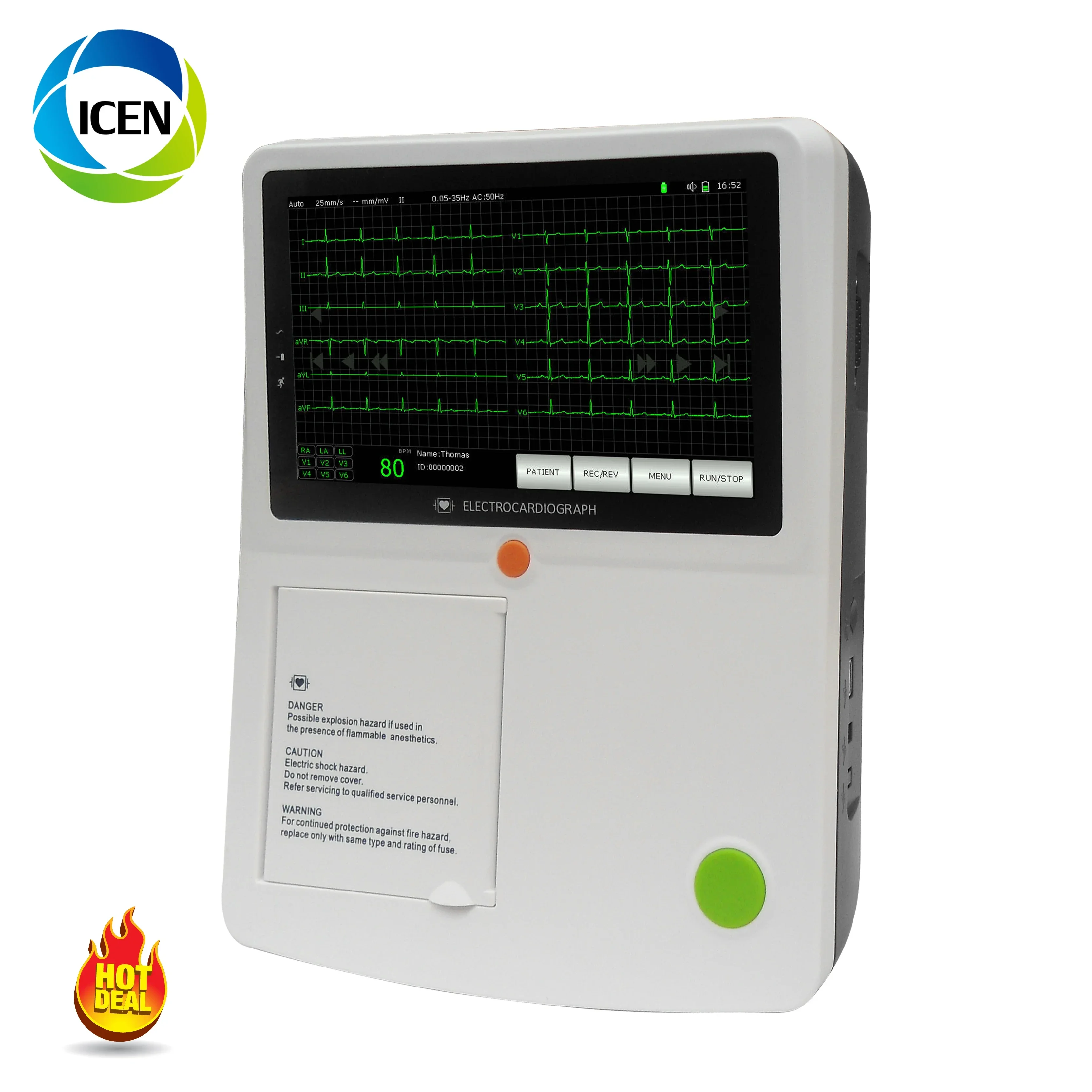 Máquina de cardiografía médica IN-CN3, 12 cables, 3 canales, digital, portátil, e, c, g, e, k, g