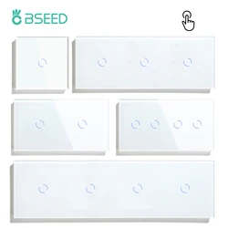 BSEED Touch Switches 1/2/3Gang 1Way Wall Light Switches Blue LED Backlight Glass Sensor Screen Home Switches White EU Standard