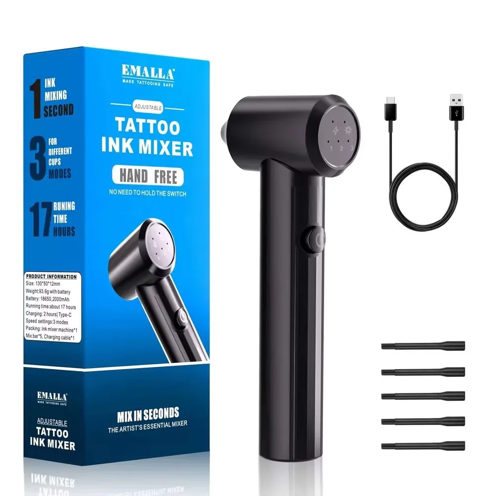 EMALLA Tattoo Ink Mixer Electric Tattoo Ink Blender Adjustable Speeds with Sticks Tattoo Electric Agitator Tattoo Accessories