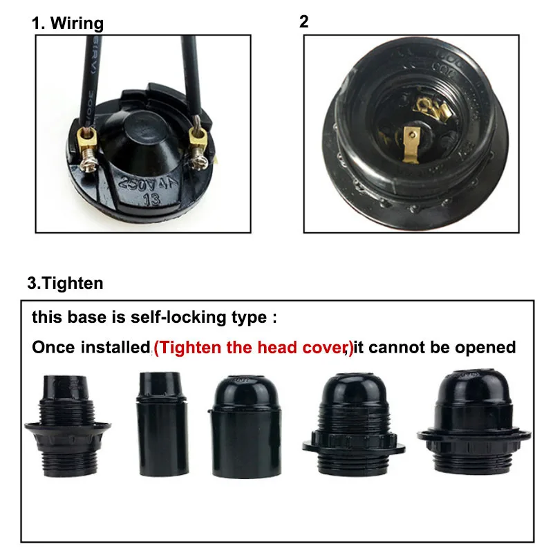 E27 e14ハーフ歯付きネジランプ,1または5個,電球ソケット,黒色,電力変換器,ペンダントキャップ,4a,250v,ホルダーe27