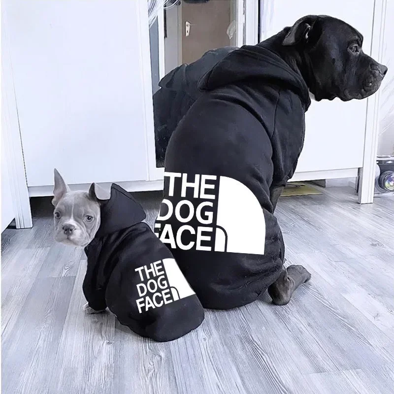 

Pet Dog Hoodies Autumn and Winter Season Large Dog Clothes Dog Face Text Pattern French Bulldog Labrador Jacket Clothing