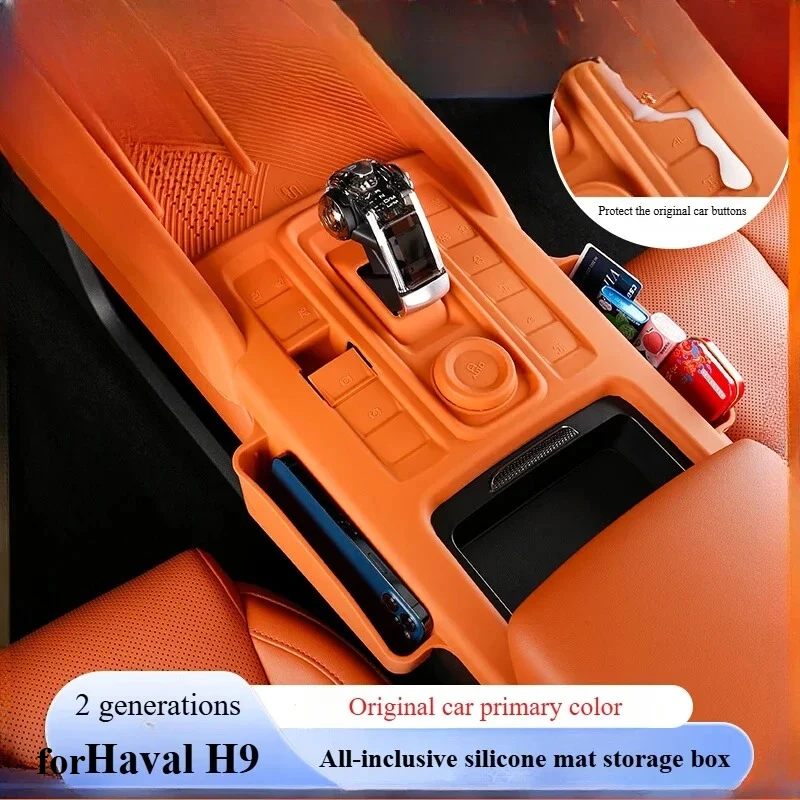 For GWM Haval H9 2024 2025 Silicone Center Console Storage Gear Shift Panel Wireless Charging Pad with Storage Bag Dust Cover