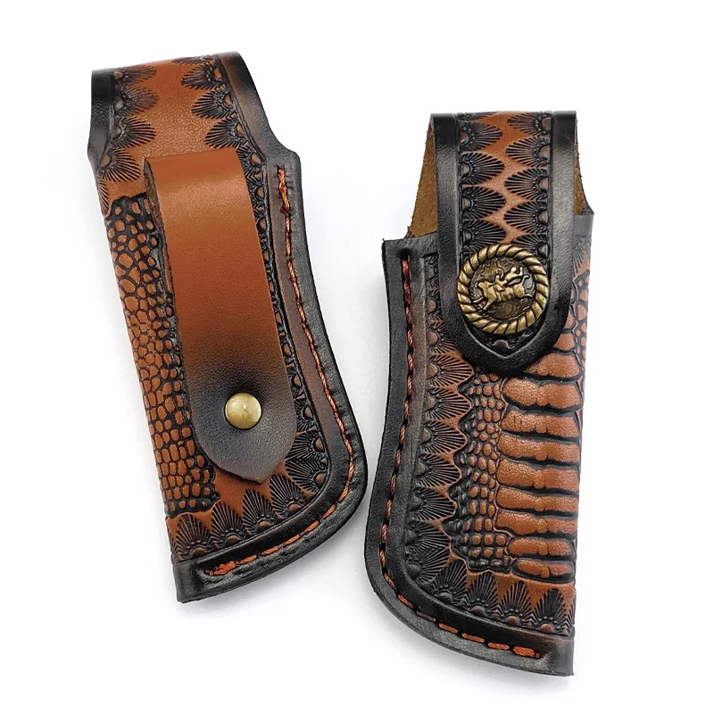Folding Knife Cowhide Cow Leather Storage Bag Sheath With Buckle Swiss Army Knives Pliers Tool  Scabbard Cover Holder